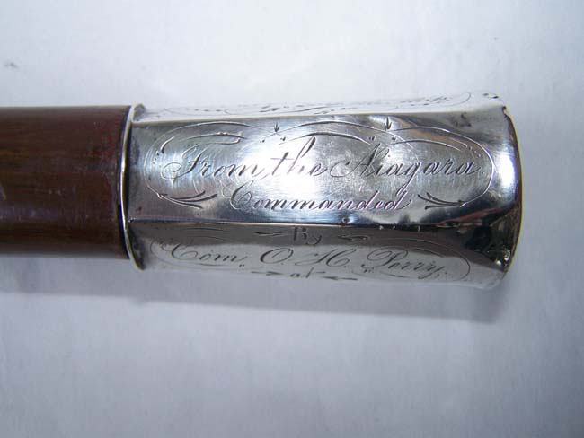 An Historically Important and Exceptionally RARE 19th century Silver Mounted Presentation Walking Stick made from wood salvaged from the War of 1812 Brig NIAGARA Commanded by Commodore Oliver H. Perry at the Battle of Lake Erie, Sept. 10, 1813. — image 2